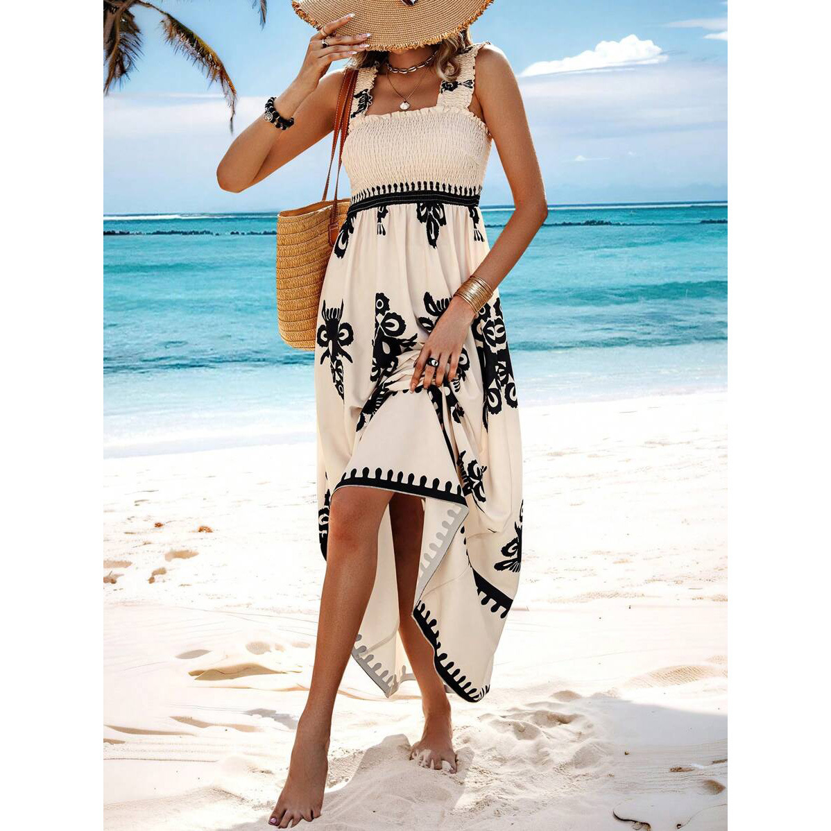 2025 Casual Summer Women's Clothes Lady Elegant Temperament Dresses Women  Casual Beach Skirt Holiday Style Printed Wrapped Dress| Alibaba.com