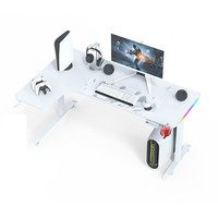 Bureau de jeu en forme de L réglable en hauteur avec logo OEM, fibre de carbone, pieds en acier noir, prise USB, LED RGB blanc