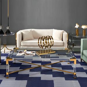 Mesa de centro de acrílico Rectangular de lujo ligera, de acero inoxidable Base, mesa de té pequeña de estilo tonto para sala de estar - Product Image 1