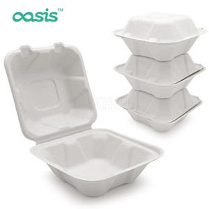 Scatola per Hamburger Biodegradabile ed Ecologica in Polpa di Canna da Zucchero, Resistente ad Acqua/Olio, Non Tossica, per Imballaggio Alimentare - Product Image 1