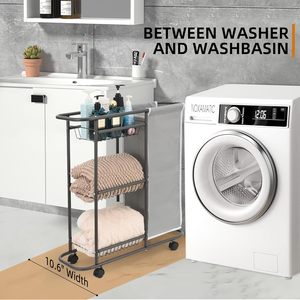 Carrello <span class=keywords><strong>Portabiancheria</strong></span> Scorrevole Resistente con Asse <span class=keywords><strong>da</strong></span> Stiro e <span class=keywords><strong>Cesto</strong></span> Estraibile a 2 Livelli - Product Image 1