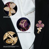 Bros tembaga mewah zirkon penuh bentuk tatahan mawar bros buket elegan canggih mantel malam bros bunga wanita