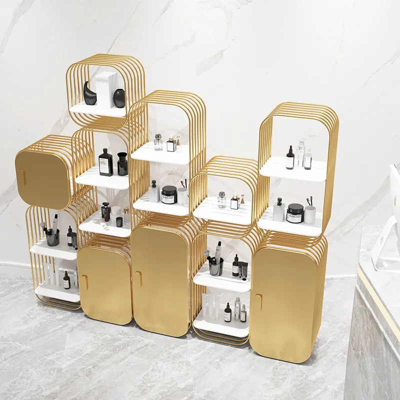 Luxury Shiny Gold Display Stand Rack Metal Shelf For Retail Store Clothing Garment Shoe Bag Goods Display