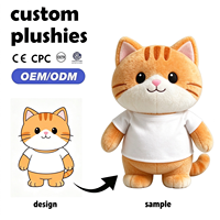 Peluche personnalisée chat tigré orange, jouet en peluche chaton doux, t-shirt blanc vierge, OEM ODM
