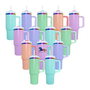 USA Warehouse 40 oz Macaron Color Rainbow Plated BPA Free Stainless Steel Tumbler <b>Travel</b> <b>Mugs</b> for Outdoor Activities & Daily Use - Product Image 2