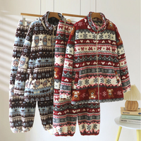 Nouvelle collection hiver : Ensemble de pyjama et de détente pour femme en polaire corail, chaud et épais, imprimé, à manches longues et pantalon, pour Noël et les fêtes
