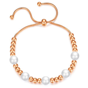<b>Adjustable</b> Snake Chain <b>Bracelet</b> With Imitation Pearl Beads Rose Gold Women Jewelry Gift Fashion Accessory - Product Image 1
