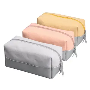 Women's Cosmetic Bag Canvas Stitching PU Small Bag Portable Wash Large Capacity Manufacturers Wholesale Beach Makeup Purse Case