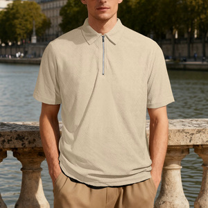 Custom Men Terry Jacquard <b>Zip</b> Placket Polo <b>Shirt</b> Embroidery Logo 210GSM 100% Polyester Golf Workwear Top - Product Image 2
