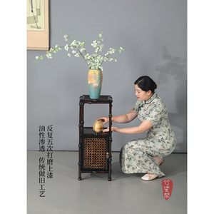 Bamboo Flower Stand Lacquered Bamboo Storage Rack Square Modern Chinese Style Tea Set Display Cabinet Home Furniture - Product Image 3