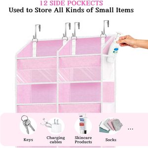 Over The Door Organizer 6 Tiers 12 Compartments Pink Hanging <b>Storage</b> For Clothing <b>Shoes</b> Behind Door Wall Mount Non Woven - Product Image 5