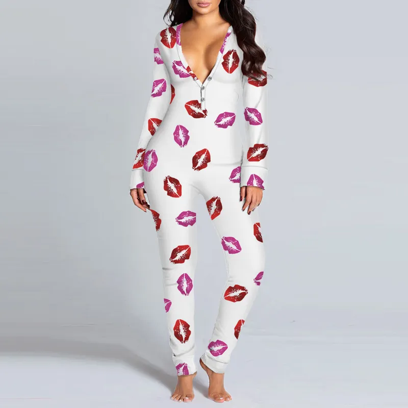 2022 pyjama personnalisé printemps hiver imprimé Onesie grande taille combinaison de noël femme boutons à rabat femmes barboteuse