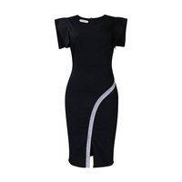 Nouveautés Robe d'été à manches courtes, style enveloppant, fendue sur le côté, bordure brillante, robe de bureau pour femmes, robes de carrière pour femmes