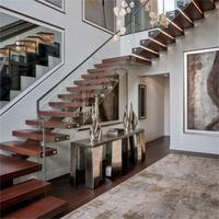 Cadre métallique durable de structure de poutre simple d'escalier flottant de tube carré avec l'éclairage d'étape de LED et les étapes en bois