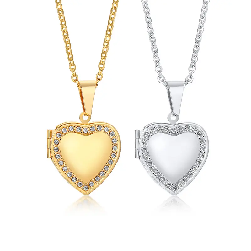 Personalized 316l stainless steel women name zircon necklace custom logo hollow heart love photo pendant gold necklace 18k