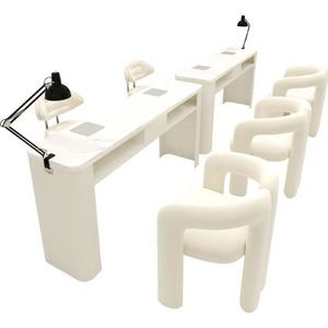 Tabouret de maquillage moderne en métal crème avec dossier Table de manucure Coiffeuse pour maison Chambre à coucher Boutique de manucure pour salon - Product Image 2