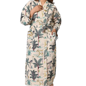 Robe de chambre kimono en coton gaufré 100 %, motif floral et animalier, romantique, pour demoiselle d'honneur et spa, col en V, longueur intégrale, douce, absorbante, séchage rapide, coupe décontractée - Product Image 1