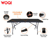 Table pliante WOQI, table en plastique robuste et portable, table utilitaire pour la salle à manger, intérieur/extérieur, pour le camping, le pique-nique et les fêtes, noire