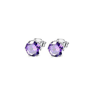Orecchini a Perno Placcati Argento con Cristalli Rotondi e Strass, Montatura Viola Scuro e Verde, Gioielli Unisex Classici alla Moda, Idea Regalo - Product Image 3