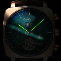AILANG Moda Yeşil Büyük Kadran Kare Mekanik Saat Erkekler için Deri Kayış Su Geçirmez Tourbillon Saatler Erkek Relogio Masculino