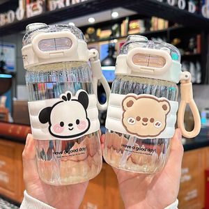 Cute Animal Glass Water Cup With Straw And Lid For Kids And Students Spring 2024 Back To School Use - Product Image 2