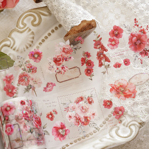 1 Rollo <span class=keywords><strong>de</strong></span> Cinta Adhesiva PET Serie Flor y Poesía, Diseño <span class=keywords><strong>de</strong></span> Concha Floral, Material para Manualidades, Decoración, Pegatinas en Bucle - Product Image 1