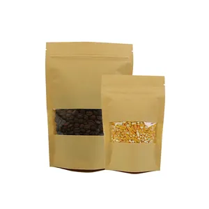 Food Grade Kraft Paper Nuts Packaging Bag Kraft Paper Bag With Window For Coffee Tea Peanut