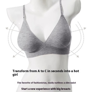 Soutien-gorge de maintien doux pour femmes japonaises à bretelles ajustées Style paresseux sans jantes Push-Up pour petite poitrine Simple lettre <span class=keywords><strong>en</strong></span> <span class=keywords><strong>V</strong></span> profond <span class=keywords><strong>Coupe</strong></span> sans trace - Product Image 4