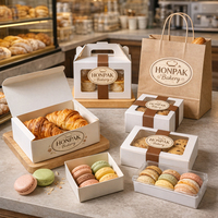 Sac en papier kraft personnalisé avec poignée et logo imprimé pour l'emballage de pain, gâteaux, desserts et aliments, idéal pour les magasins de détail HONPAK