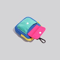 Dompet persegi mini modis dompet koin kanvas tambal sulam biru merah muda baru tas kartu dengan penutup ritsleting