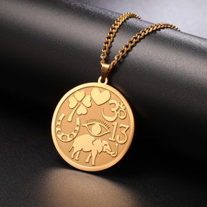 Myshape Good Luck Elephant Medallion Collier Puissant Protection Amulette Ohm Symbole Fer à Cheval Evil Eye Collier Acier Inoxydable - Product Image 1