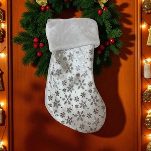Giáng sinh treo bông tuyết vớ 39x22cm vải sang trọng & cảm thấy vải thân thiện với môi mềm tùy chỉnh Khâu Thêu với logo - Product Image 1