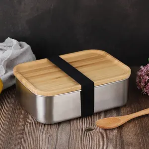 儿童竹盖不锈钢外卖午餐便当盒方形食品保鲜厨房用品