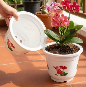 Pot de fleurs en plastique blanc avec logo personnalisé, matériau PP, écologique, léger, pour jardin, pépinière, bonsaï, imperméable - Product Image 5