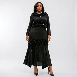 Robe plissée Miyake décontractée pour <span class=keywords><strong>femme</strong></span>, de haute qualité, avec perles, <span class=keywords><strong>taille</strong></span> naturelle, longueur cheville, grandes tailles, vente en gros - Product Image 3