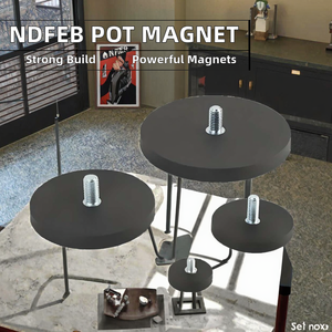 Aimants néodyme D43 66 88mm Ndfeb, fixation magnétique à pot, goujon fileté M6 M8 pour base LED de voiture, revêtement en caoutchouc noir - Product Image 2