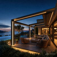 Pergola motorisée à toit à lames orientables, robuste, commerciale, rétractable, thermolaquée, étanche, résistante au vent 120 km/h, grande portée 6 m