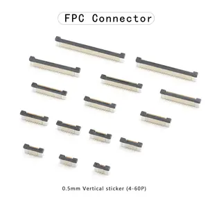 Connecteur fpc ffc à clapet horizontal cms, connecteur fpc 0.3mm, 0.5mm et 1.0mm, 4 à 60 broches, bout rabattable, smt, contact de fond