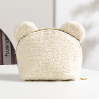 Trousse de Toilette de Voyage Personnalisée en Gros, Sac de Rangement Cosmétique en Peluche Douce Teddy pour Rouge à Lèvres, Trousse de Maquillage pour Femme avec Oreilles d'Ours