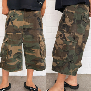 Streetwear Bulk High Quality Custom Acid Wash Camouflage <b>Shorts</b> Mens Casual Fashion Leather Rhinestones Camo 3/4 <b>Shorts</b> - Product Image 2