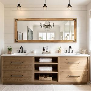 Miroir sur pied pleine longueur avec cadre en bois, style ferme moderne, pour chambre, salle de bain, salon - Product Image 3