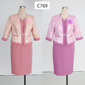 Traje Formal de Dos Piezas para Mujer, Talla Grande, con Pedrería Morada en Contraste, Diseño Floral, Antiarrugas, Largo hasta la Rodilla, para Oficina o Iglesia - Product Image 2