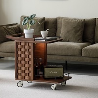 Table basse roulante en bois massif de style moderne, table d'appoint mobile pour canapé avec rangement, table de chevet, mobilier de salon