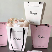 Sac cadeau trapézoïdal en carton blanc gaufré personnalisé pour bouquet, emballage cadeau pour fleuriste, sac cadeau pour fleurs