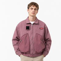 Veste bomber de haute qualité à col côtelé, manches bouffantes, coupe oversize, broderie, fermeture éclair, coupe courte, coupe-vent, 100% coton, veste pour homme