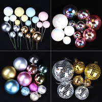 Fournitures de Cuisson d'Anniversaire Boules de Mousse Brillantes Cupcake Topper 1.5-4cm Or Argent Faux Boule pour la Décoration de Gâteau