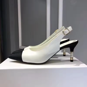 Sandalias de tacón de perlas de 6 cm de cuero de alta calidad, con punta en pico, para fiesta, zapatos de vestir, sandalias planas, sandalias de tacón sexys de diseñador para damas. - Product Image 4