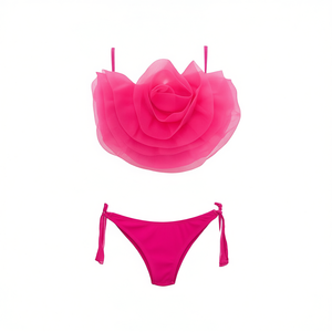 HDJ One Piece Swimsuit Bandeau <b>Tummy</b> <b>Control</b> Shapewear 3D Flower Solid Color Women Swimwear Beachwear Pink Red Blue Green - Product Image 1