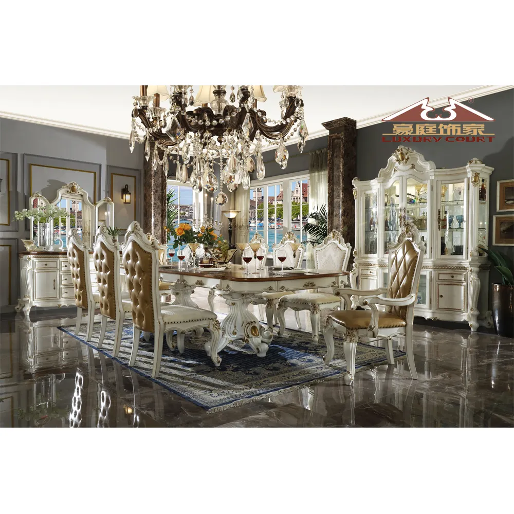 LongHao European round square dining table and chair sets luxurious unique custom design multicolor