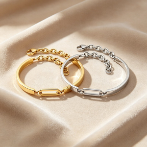 Brazalete con Dije de Corazón con Cuentas, Pulido y Liso, Chapado en Oro de 18K, Acero Inoxidable, Joyería Apilable para Mujer - Product Image 3